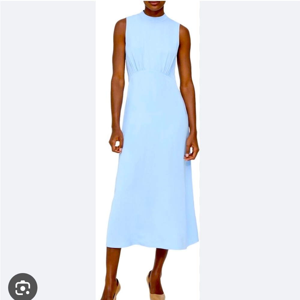 Theory Blue Sleeveless Mock Neck Sheath Midi Dress